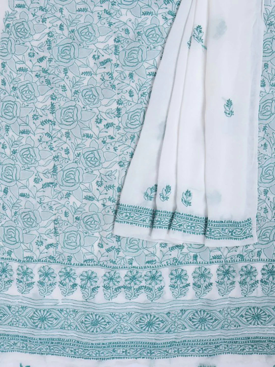 Ada Hand Embroidered White Georgette Lucknowi Chikankari Unstitched Kurta Dupatta Set A459567