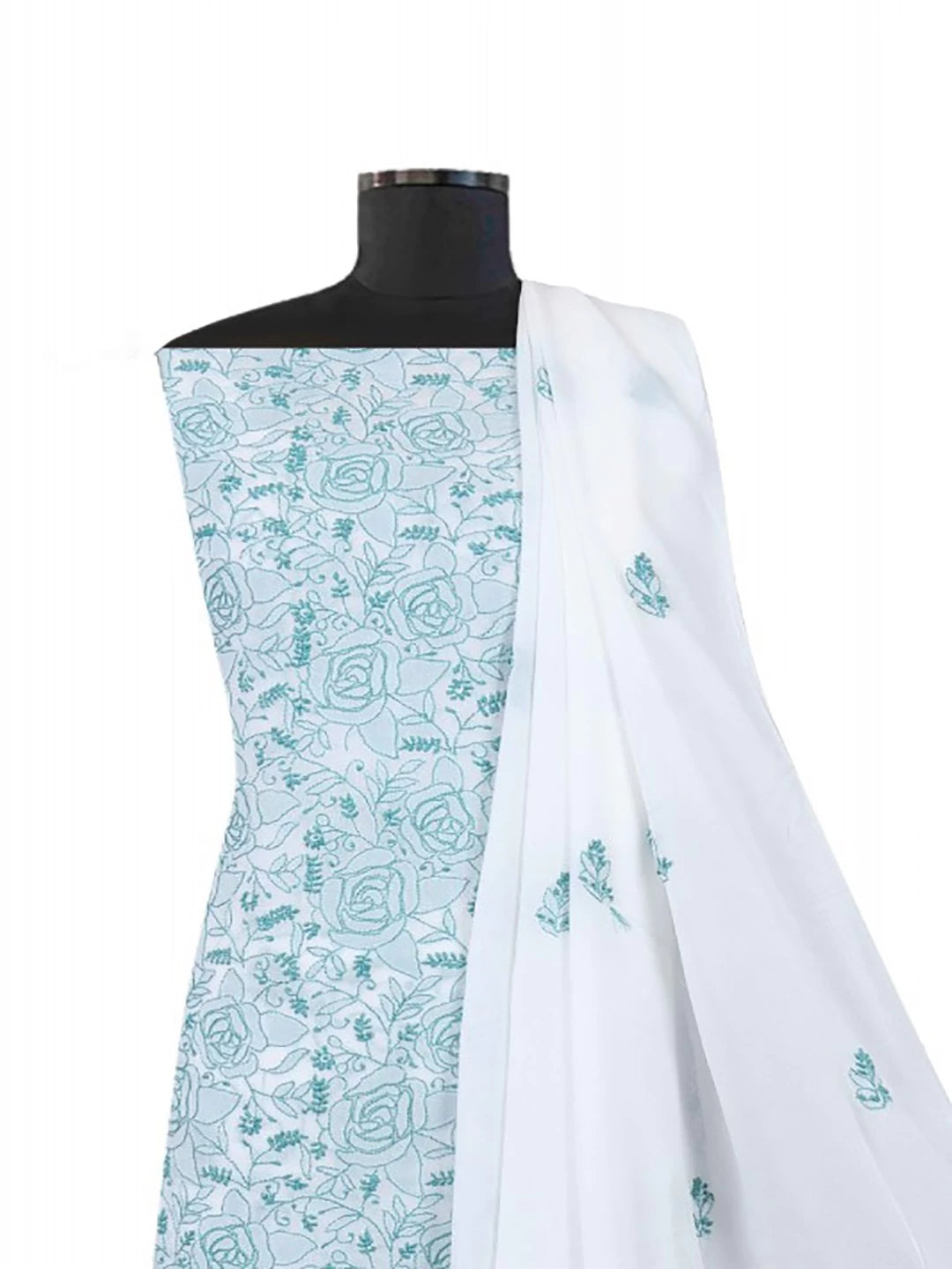 Ada Hand Embroidered White Georgette Lucknowi Chikankari Unstitched Kurta Dupatta Set A459567