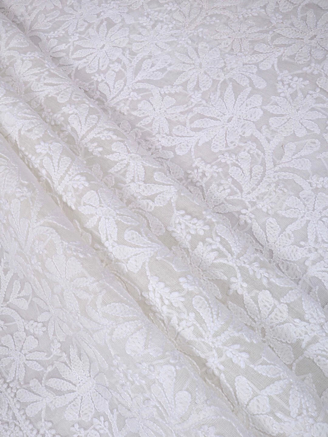 Ada Hand Embroidered White Chanderi Lucknowi Chikankari Unstitched Kurta Dupatta Set 01A157985