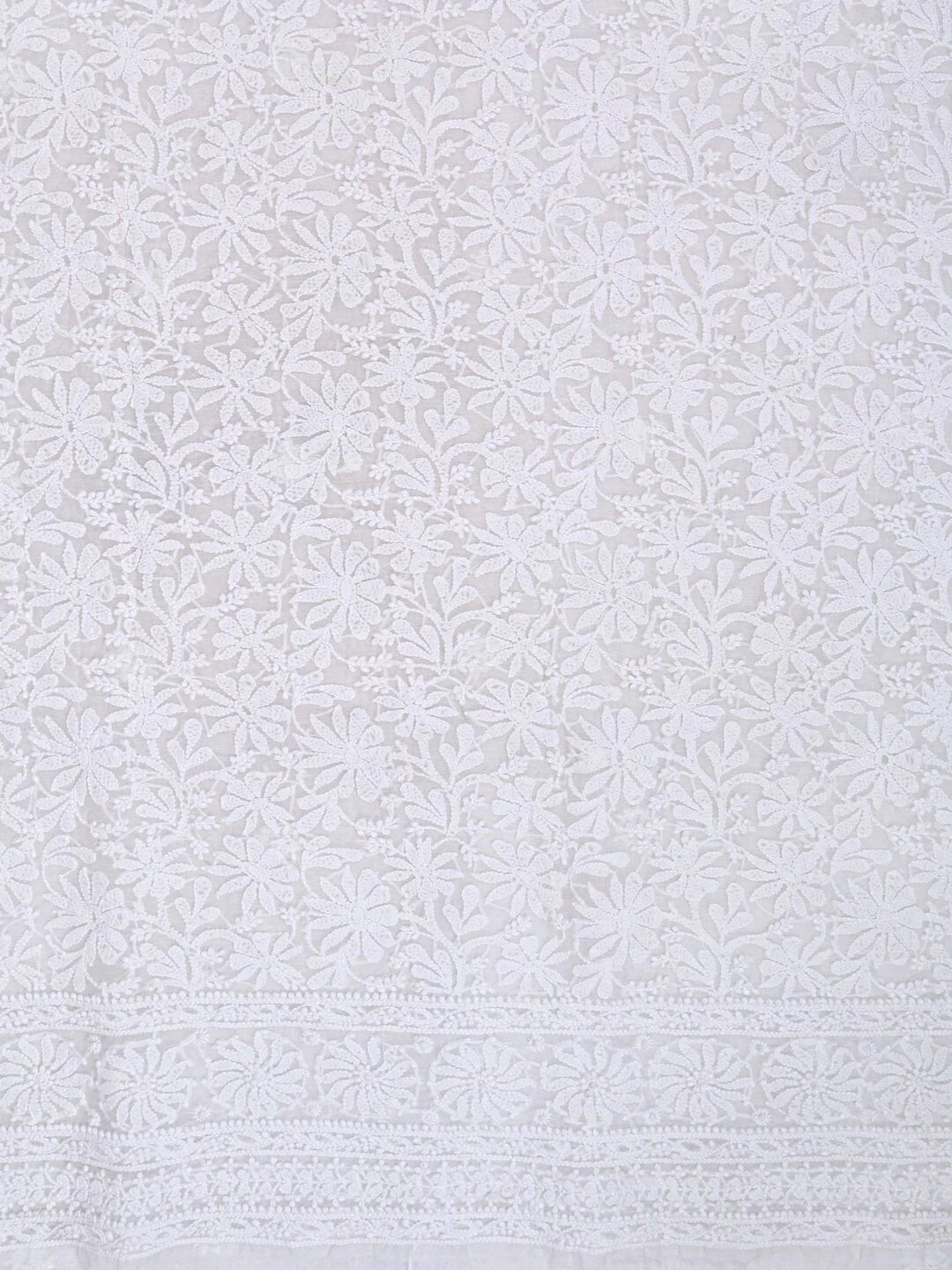 Ada Hand Embroidered White Chanderi Lucknowi Chikankari Unstitched Kurta Dupatta Set 01A157985