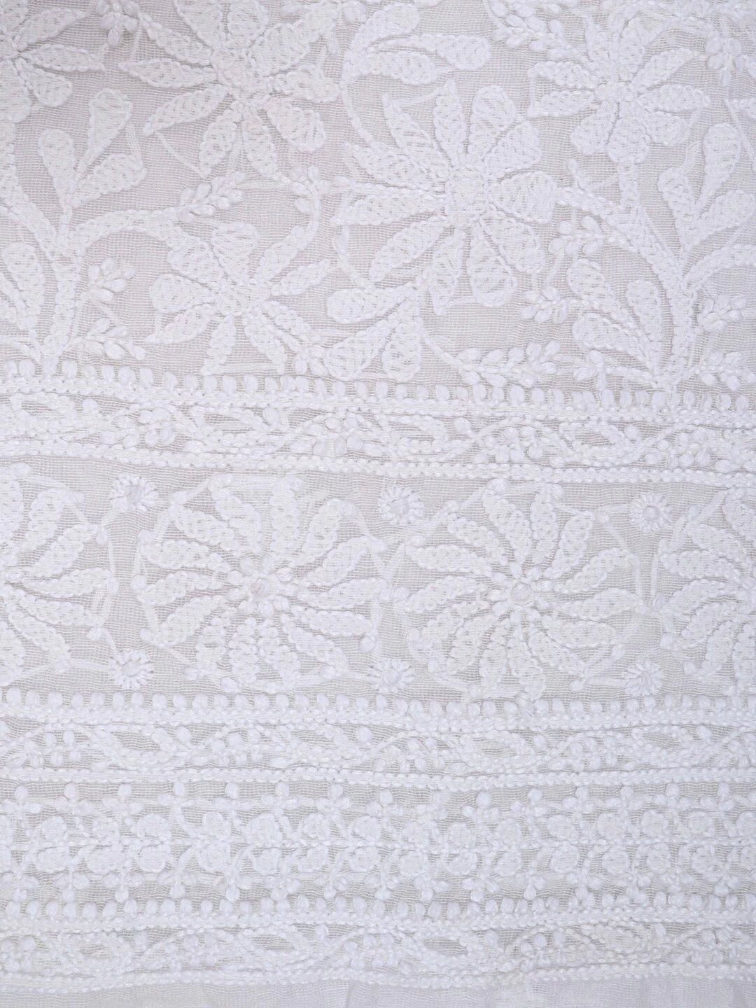 Ada Hand Embroidered White Chanderi Lucknowi Chikankari Unstitched Kurta Dupatta Set 01A157985