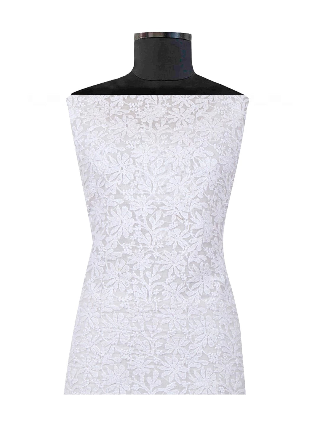 Ada Hand Embroidered White Chanderi Lucknowi Chikankari Unstitched Kurta Dupatta Set 01A157985