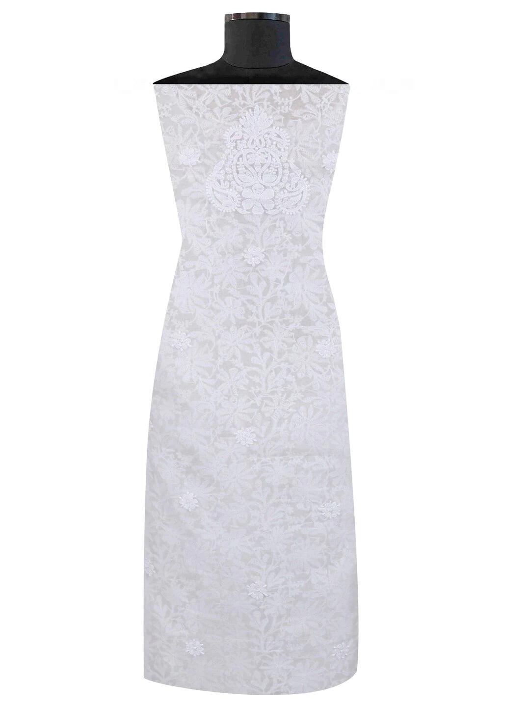 Ada Hand Embroidered White Chanderi Lucknowi Chikankari Unstitched Kurta Dupatta Set 01A157985