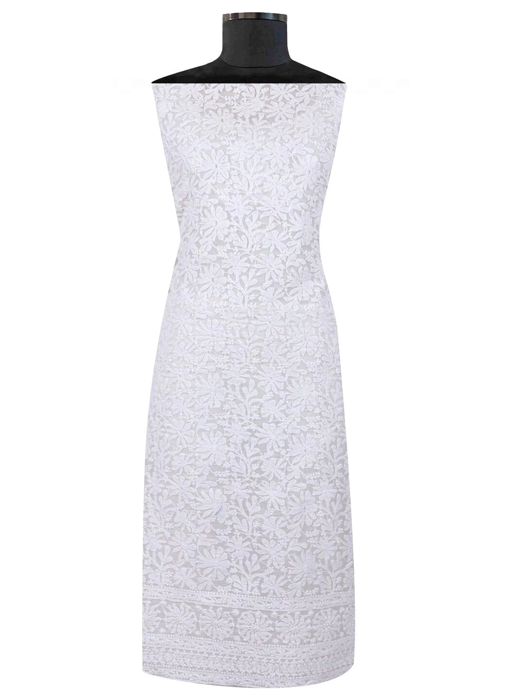 Ada Hand Embroidered White Chanderi Lucknowi Chikankari Unstitched Kurta Dupatta Set 01A157985