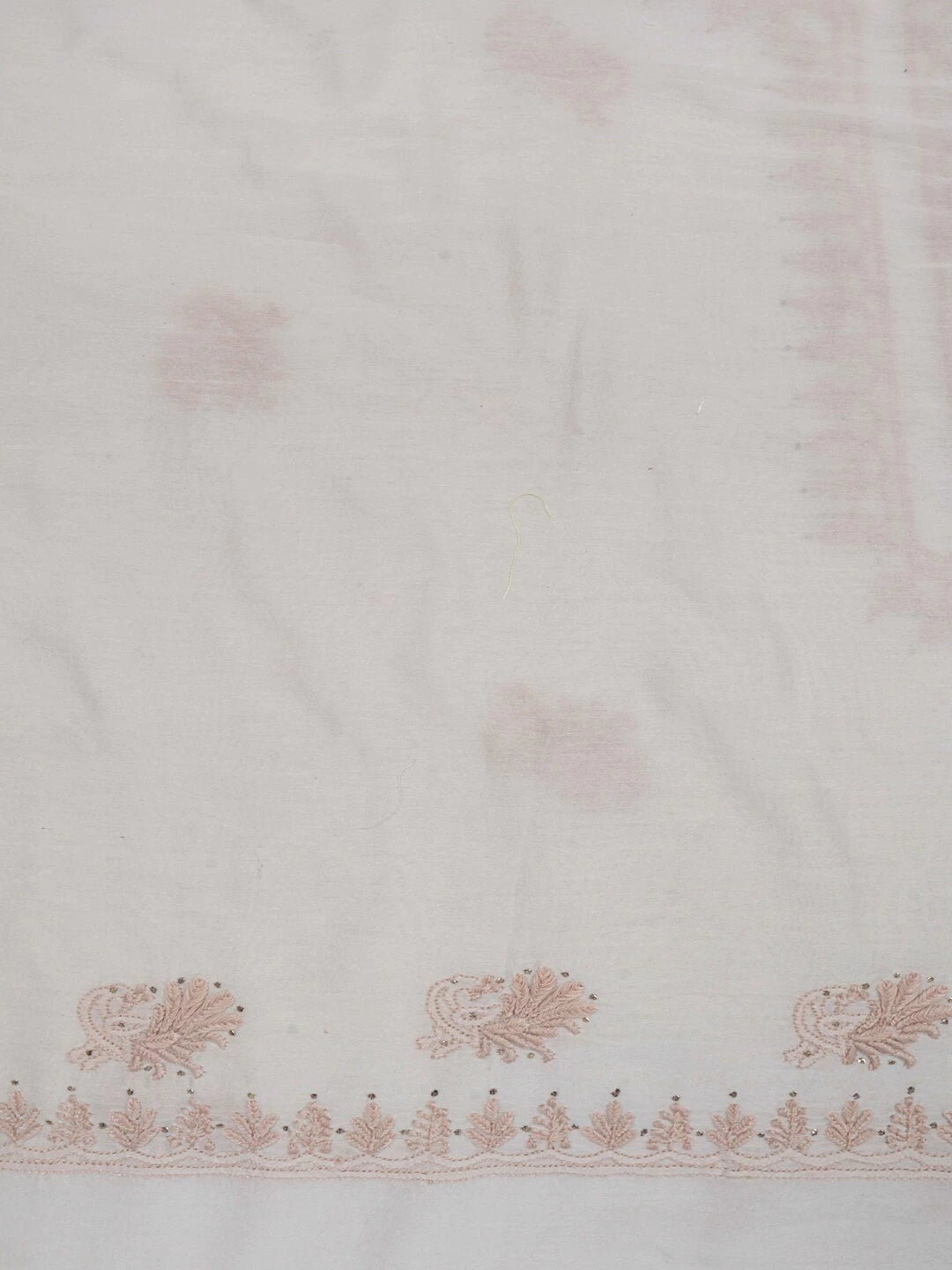 Ada Hand Embroidered Cream Chanderi Lucknowi Chikankari Unstitched Kurta Dupatta Set With Muqaish Work A401699