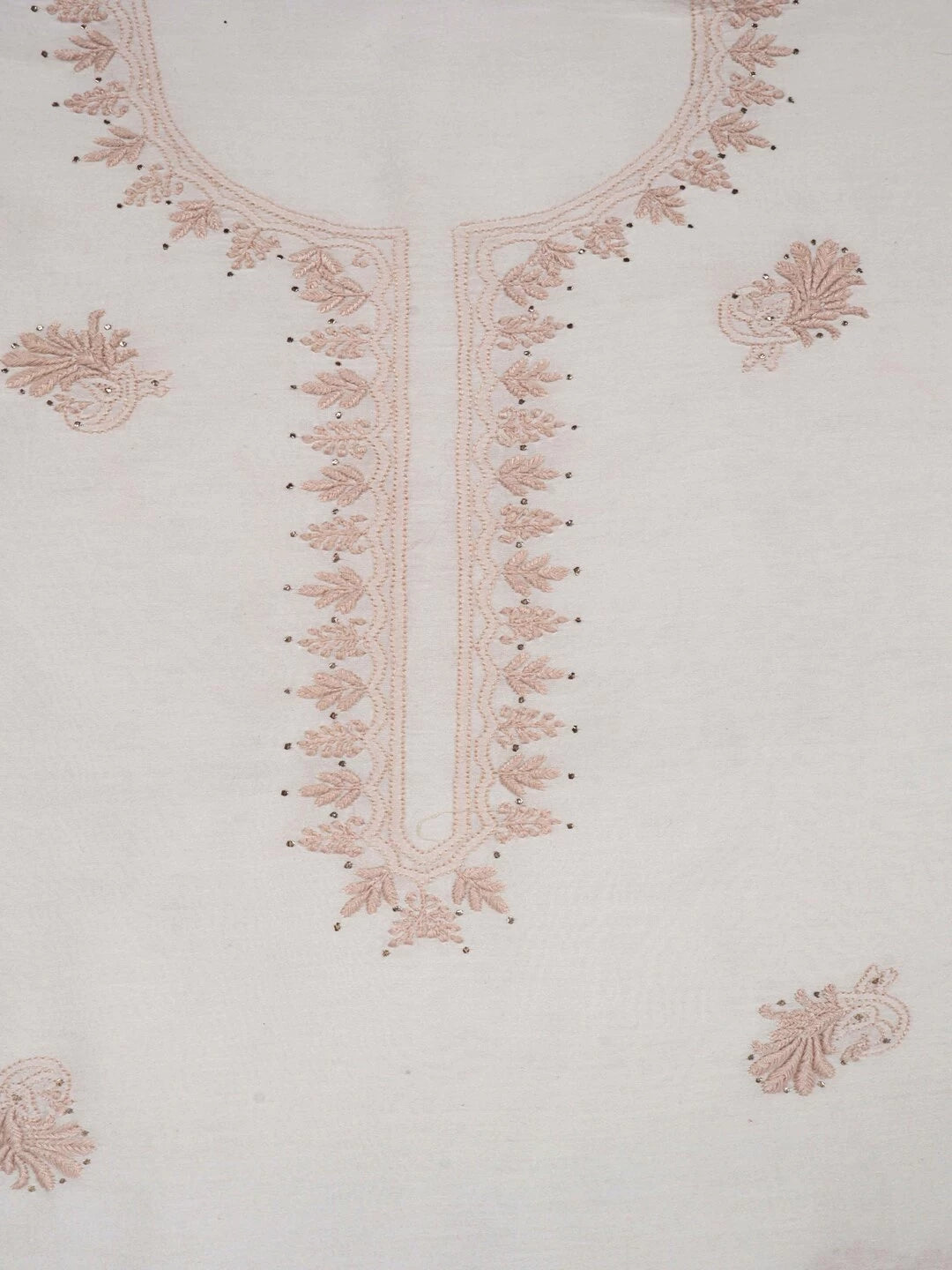 Ada Hand Embroidered Cream Chanderi Lucknowi Chikankari Unstitched Kurta Dupatta Set With Muqaish Work A401699