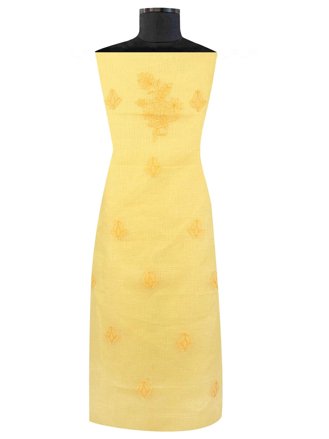 Ada Hand Embroidered Yellow Kota Lucknowi Chikankari Unstitched Kurta Dupatta Set 01A94754