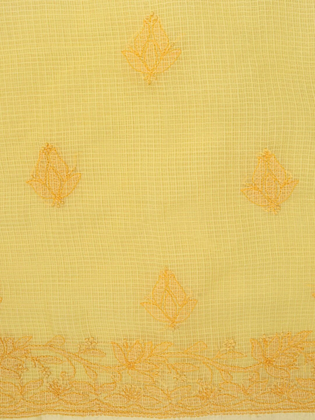 Ada Hand Embroidered Yellow Kota Lucknowi Chikankari Unstitched Kurta Dupatta Set 01A94754