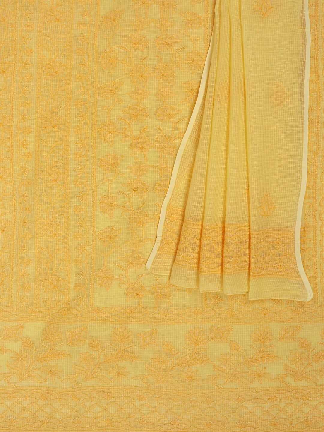 Ada Hand Embroidered Yellow Kota Lucknowi Chikankari Unstitched Kurta Dupatta Set 01A94754