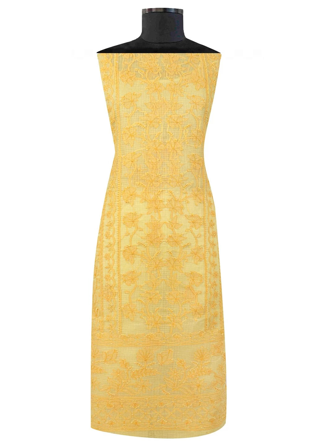Ada Hand Embroidered Yellow Kota Lucknowi Chikankari Unstitched Kurta Dupatta Set 01A94754