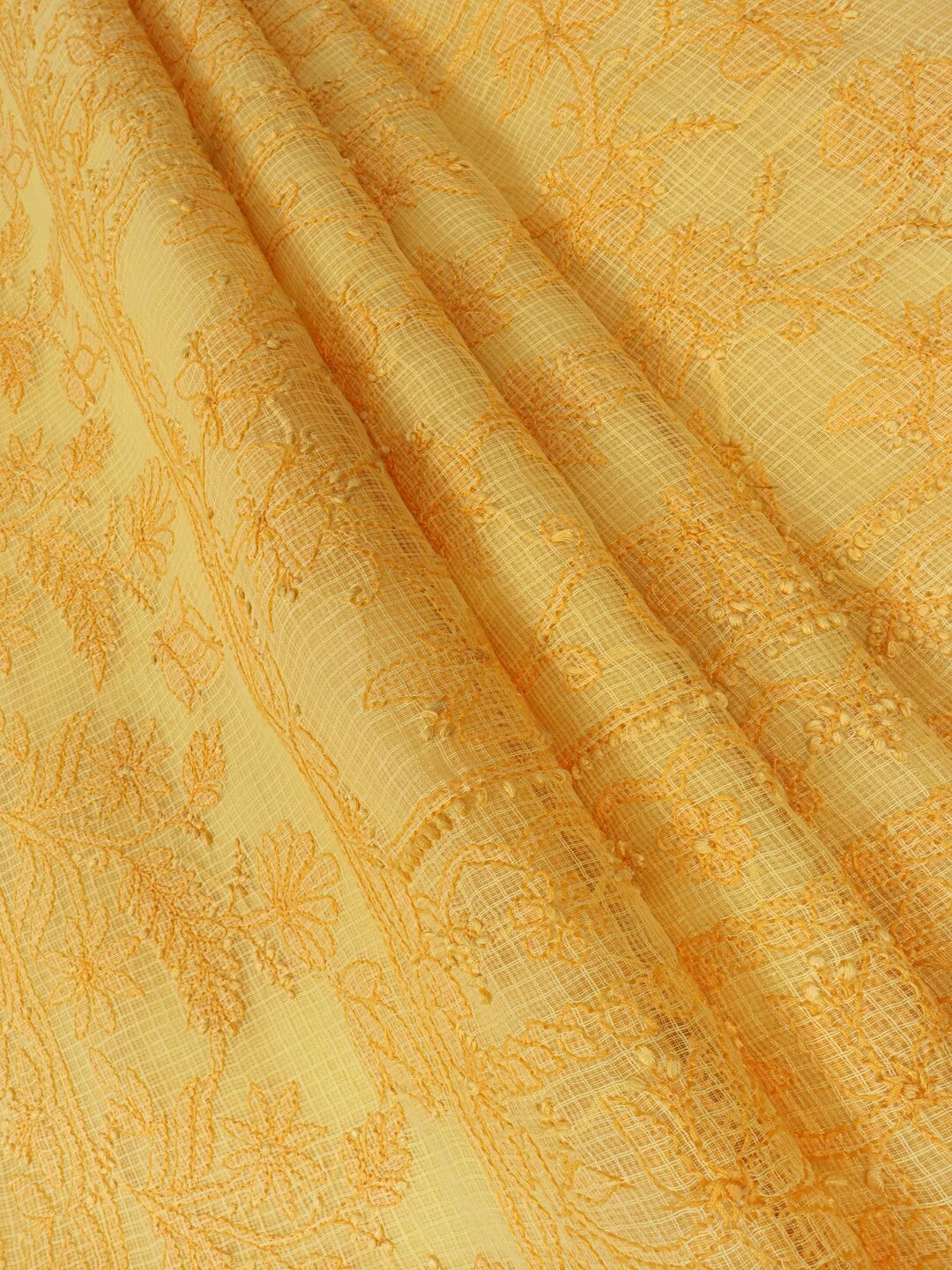 Ada Hand Embroidered Yellow Kota Lucknowi Chikankari Unstitched Kurta Dupatta Set 01A94754