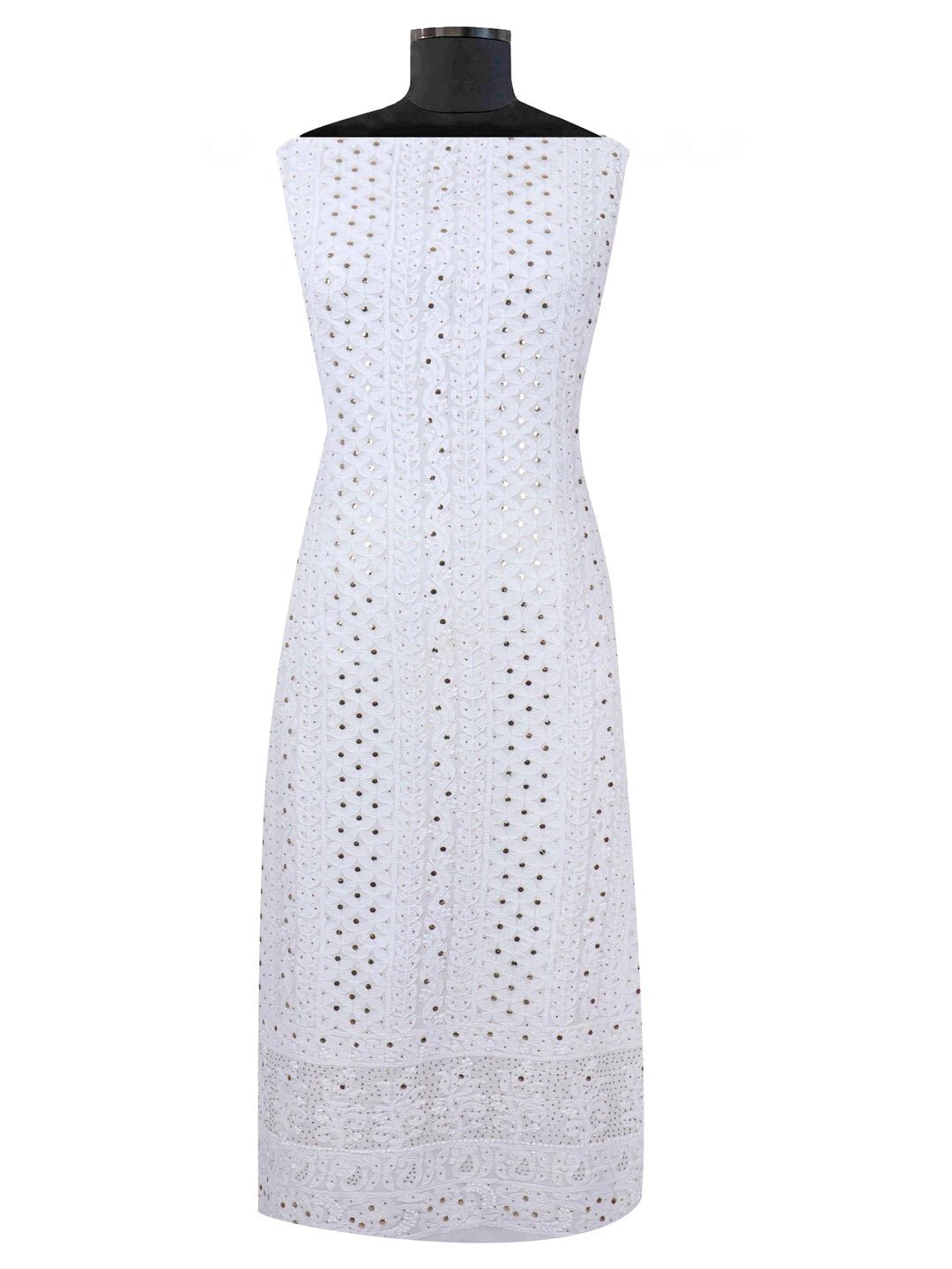 Ada Hand Embroidered White Georgette Lucknowi Chikankari Unstitched Kurta Dupatta Set With Muqaish Work 01A123452