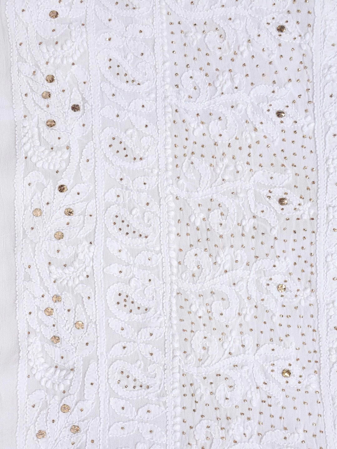 Ada Hand Embroidered White Georgette Lucknowi Chikankari Unstitched Kurta Dupatta Set With Muqaish Work 01A123452