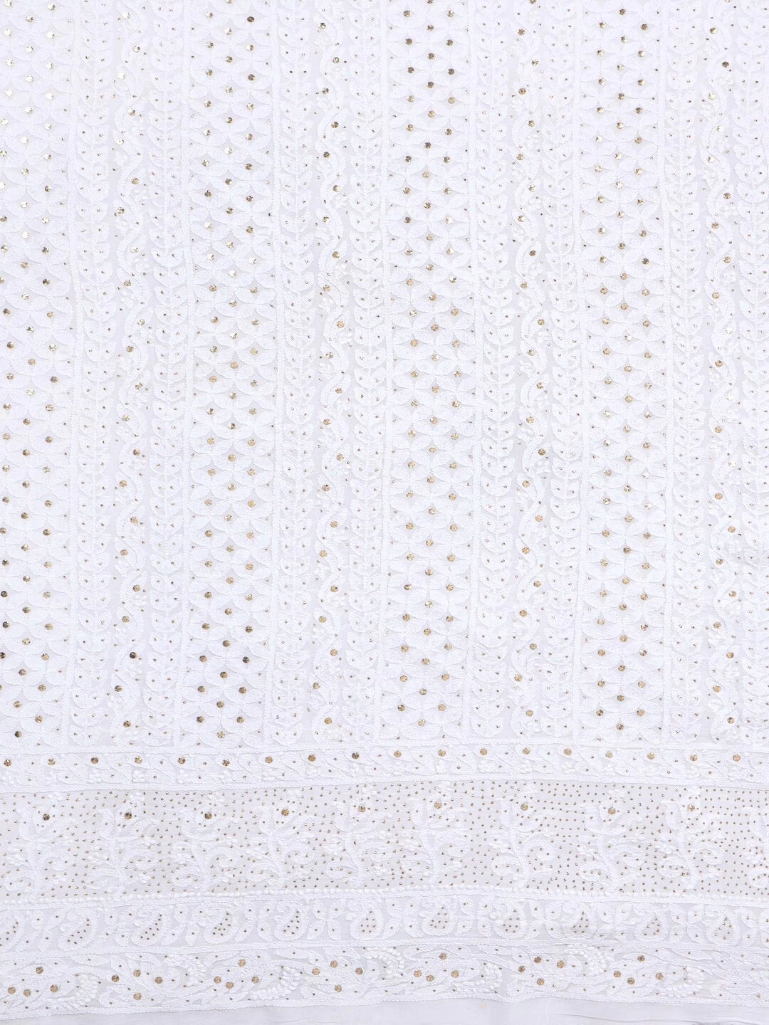 Ada Hand Embroidered White Georgette Lucknowi Chikankari Unstitched Kurta Dupatta Set With Muqaish Work 01A123452