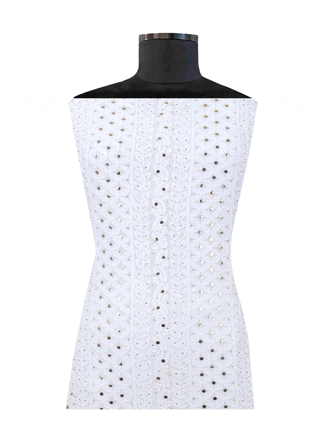 Ada Hand Embroidered White Georgette Lucknowi Chikankari Unstitched Kurta Dupatta Set With Muqaish Work 01A123452