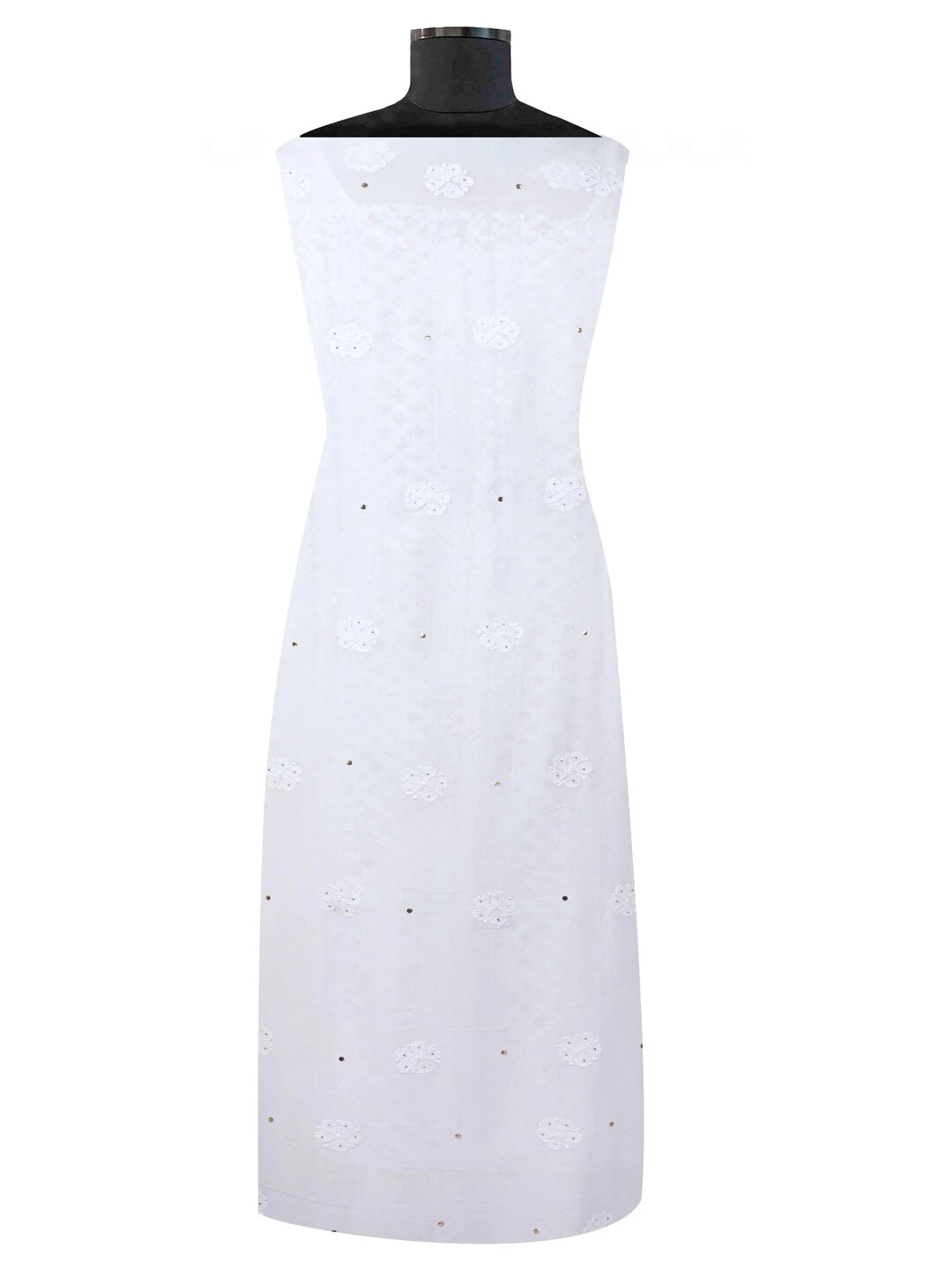 Ada Hand Embroidered White Georgette Lucknowi Chikankari Unstitched Kurta Dupatta Set With Muqaish Work 01A123452