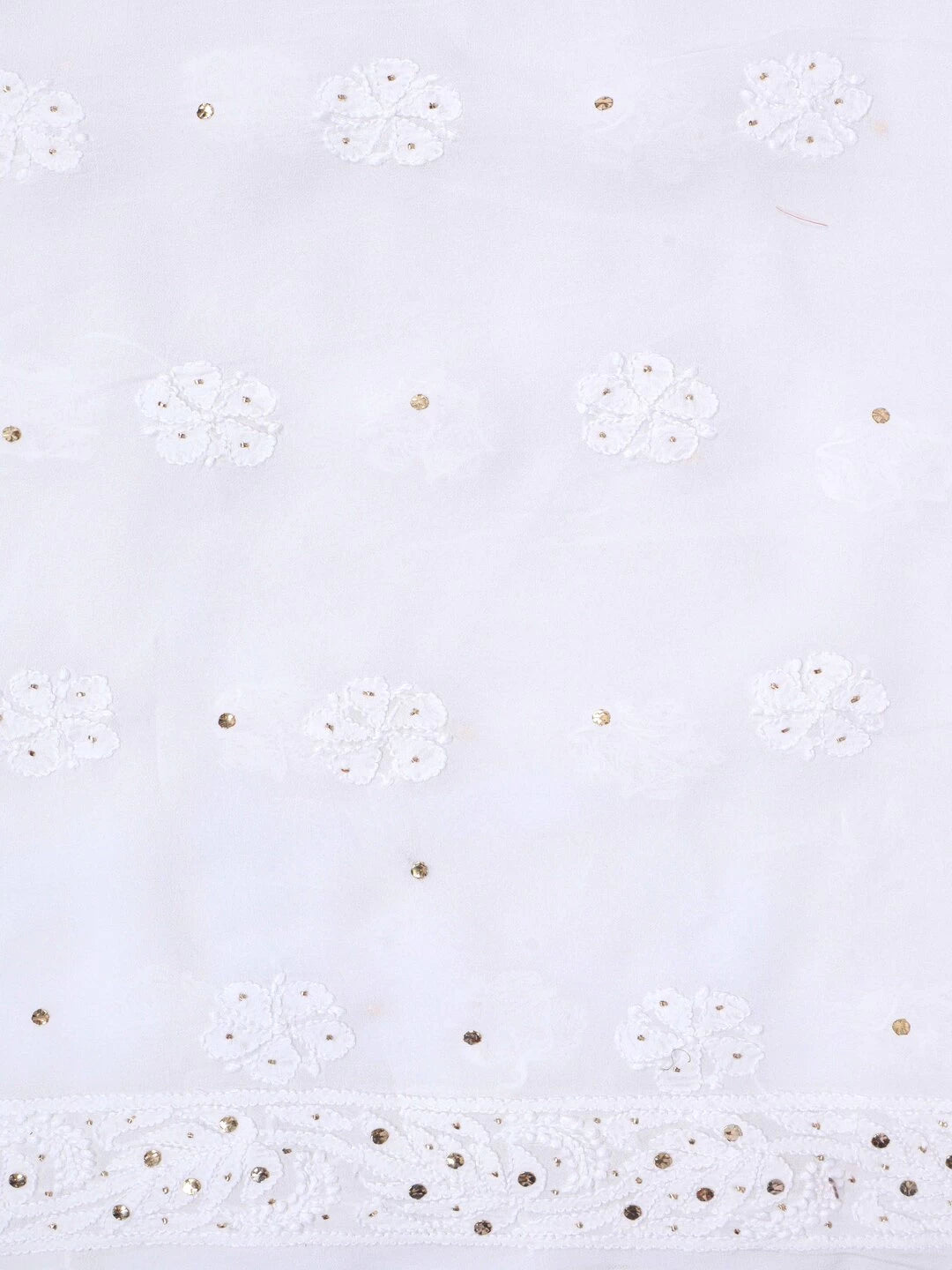 Ada Hand Embroidered White Georgette Lucknowi Chikankari Unstitched Kurta Dupatta Set With Muqaish Work 01A123452