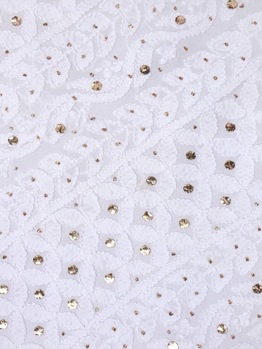 Ada Hand Embroidered White Georgette Lucknowi Chikankari Unstitched Kurta Dupatta Set With Muqaish Work 01A123452