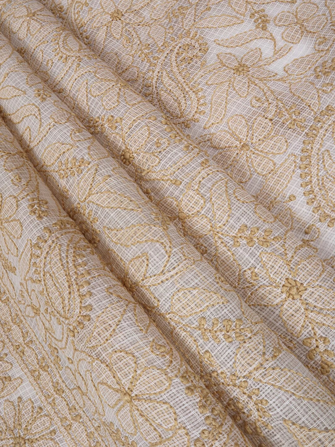 Ada Hand Embroidered Cream Kota Lucknowi Chikankari Unstitched Kurta Dupatta Set 01A125536