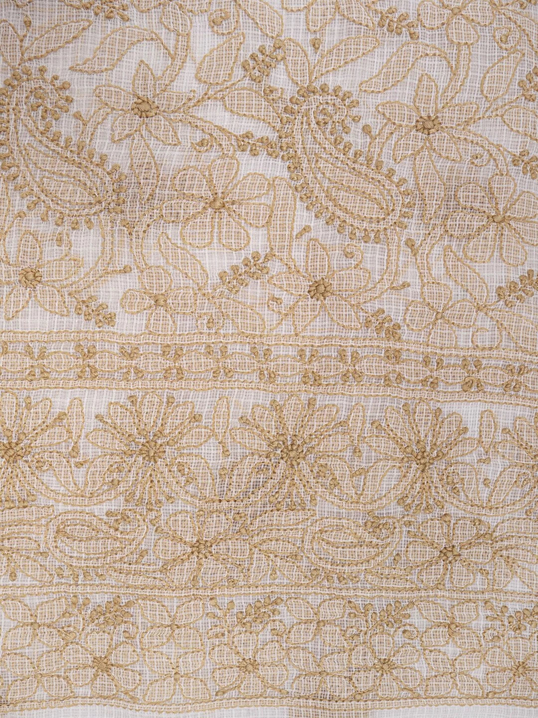 Ada Hand Embroidered Cream Kota Lucknowi Chikankari Unstitched Kurta Dupatta Set 01A125536