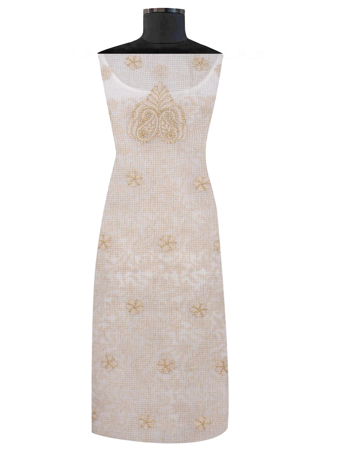 Ada Hand Embroidered Cream Kota Lucknowi Chikankari Unstitched Kurta Dupatta Set 01A125536