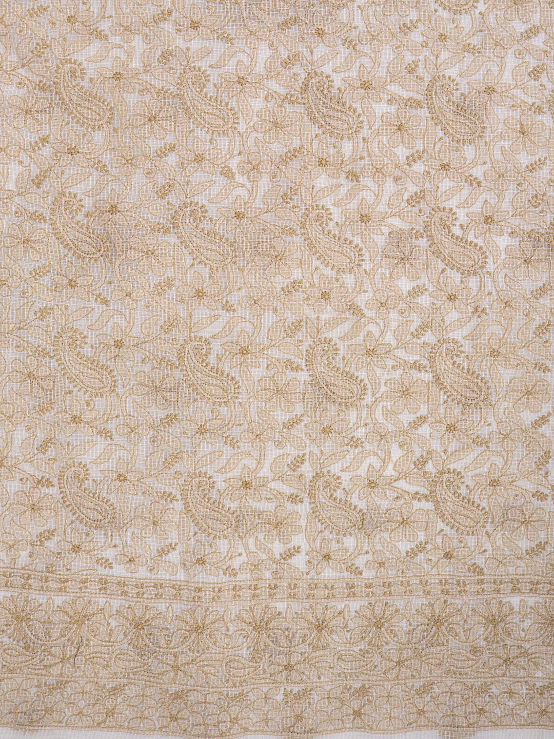 Ada Hand Embroidered Cream Kota Lucknowi Chikankari Unstitched Kurta Dupatta Set 01A125536