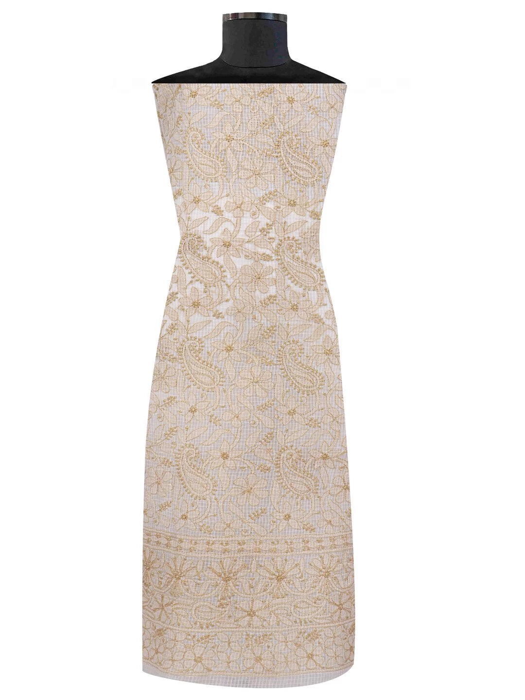 Ada Hand Embroidered Cream Kota Lucknowi Chikankari Unstitched Kurta Dupatta Set 01A125536