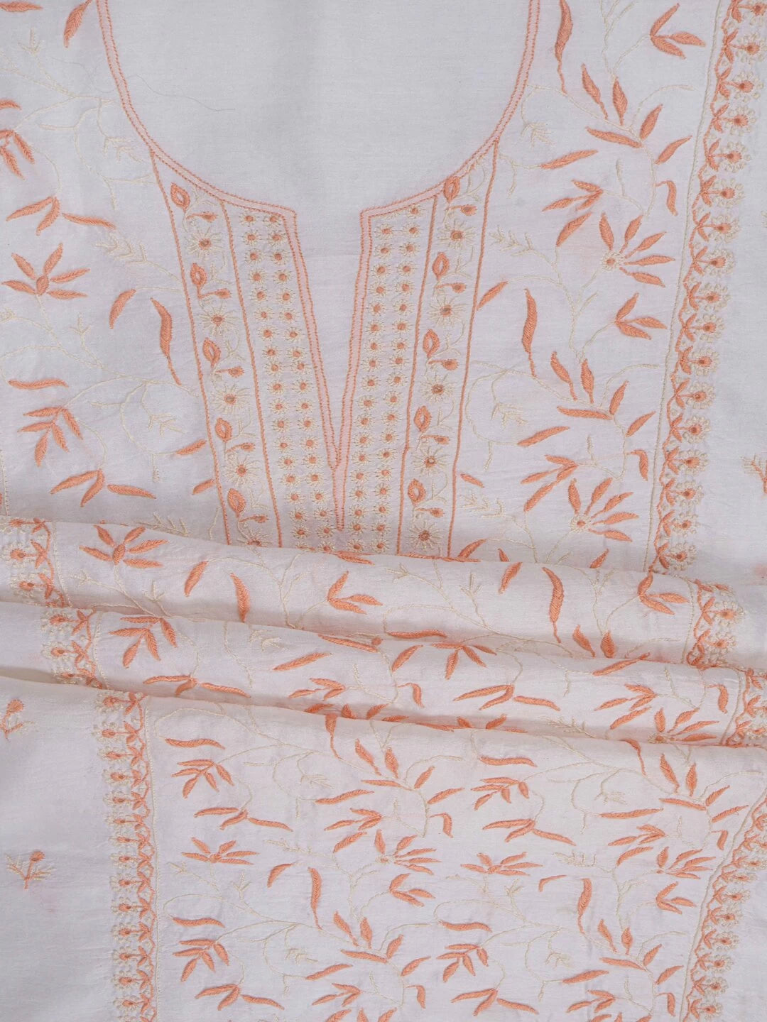 Ada Hand Embroidered White Chanderi Lucknowi Chikankari Unstitched Kurta Dupatta Set 01A136895