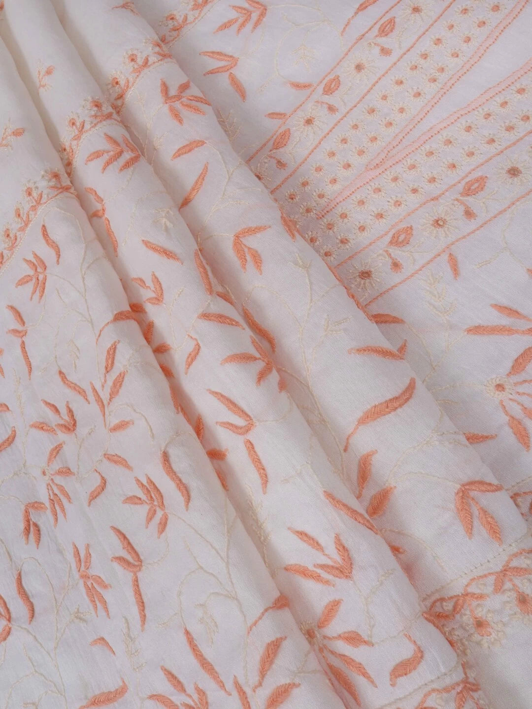 Ada Hand Embroidered White Chanderi Lucknowi Chikankari Unstitched Kurta Dupatta Set 01A136895