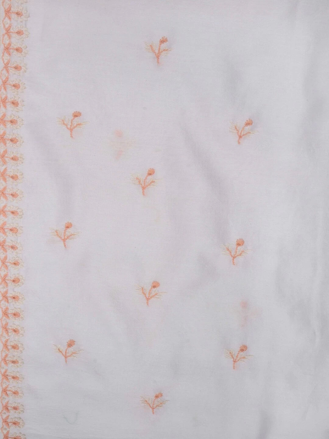 Ada Hand Embroidered White Chanderi Lucknowi Chikankari Unstitched Kurta Dupatta Set 01A136895