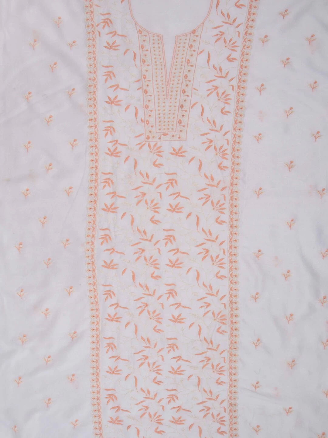 Ada Hand Embroidered White Chanderi Lucknowi Chikankari Unstitched Kurta Dupatta Set 01A136895