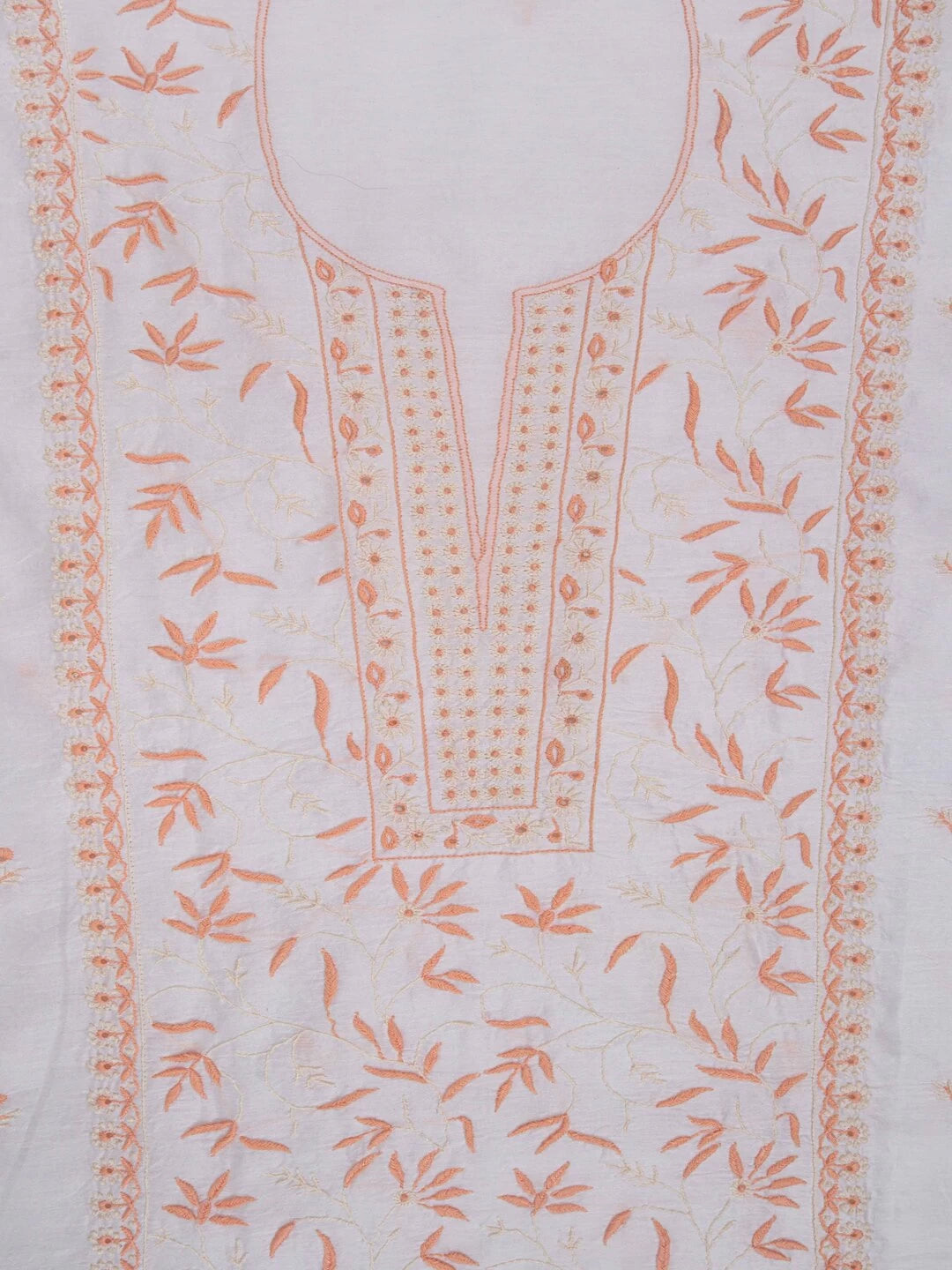 Ada Hand Embroidered White Chanderi Lucknowi Chikankari Unstitched Kurta Dupatta Set 01A136895