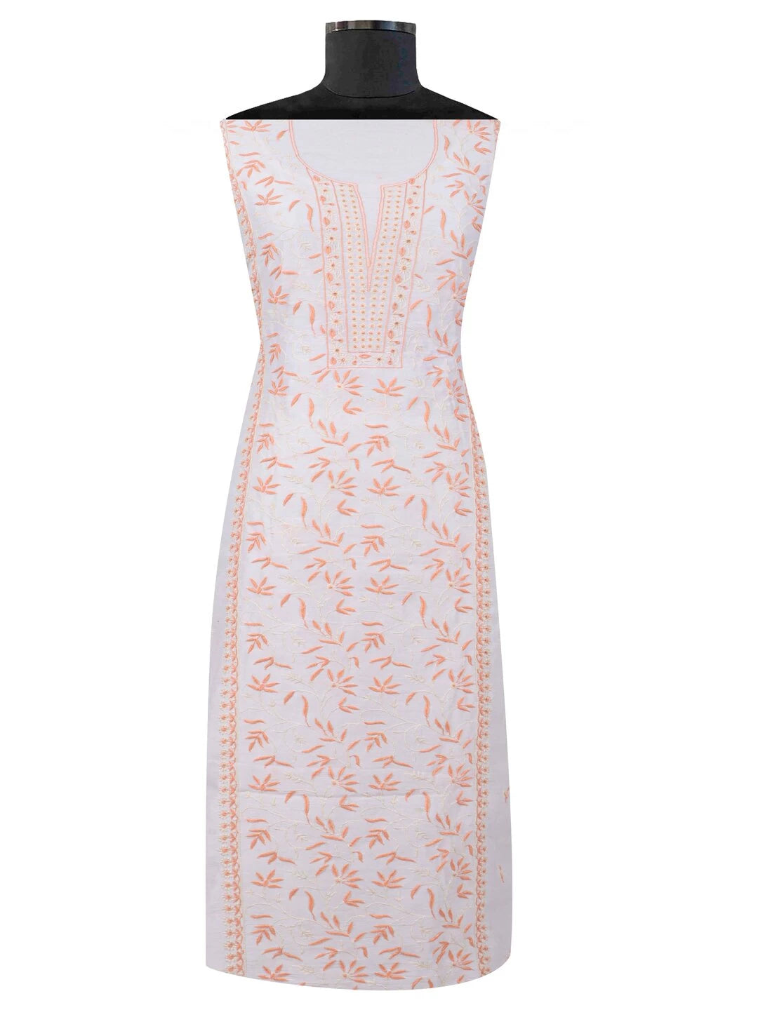 Ada Hand Embroidered White Chanderi Lucknowi Chikankari Unstitched Kurta Dupatta Set 01A136895