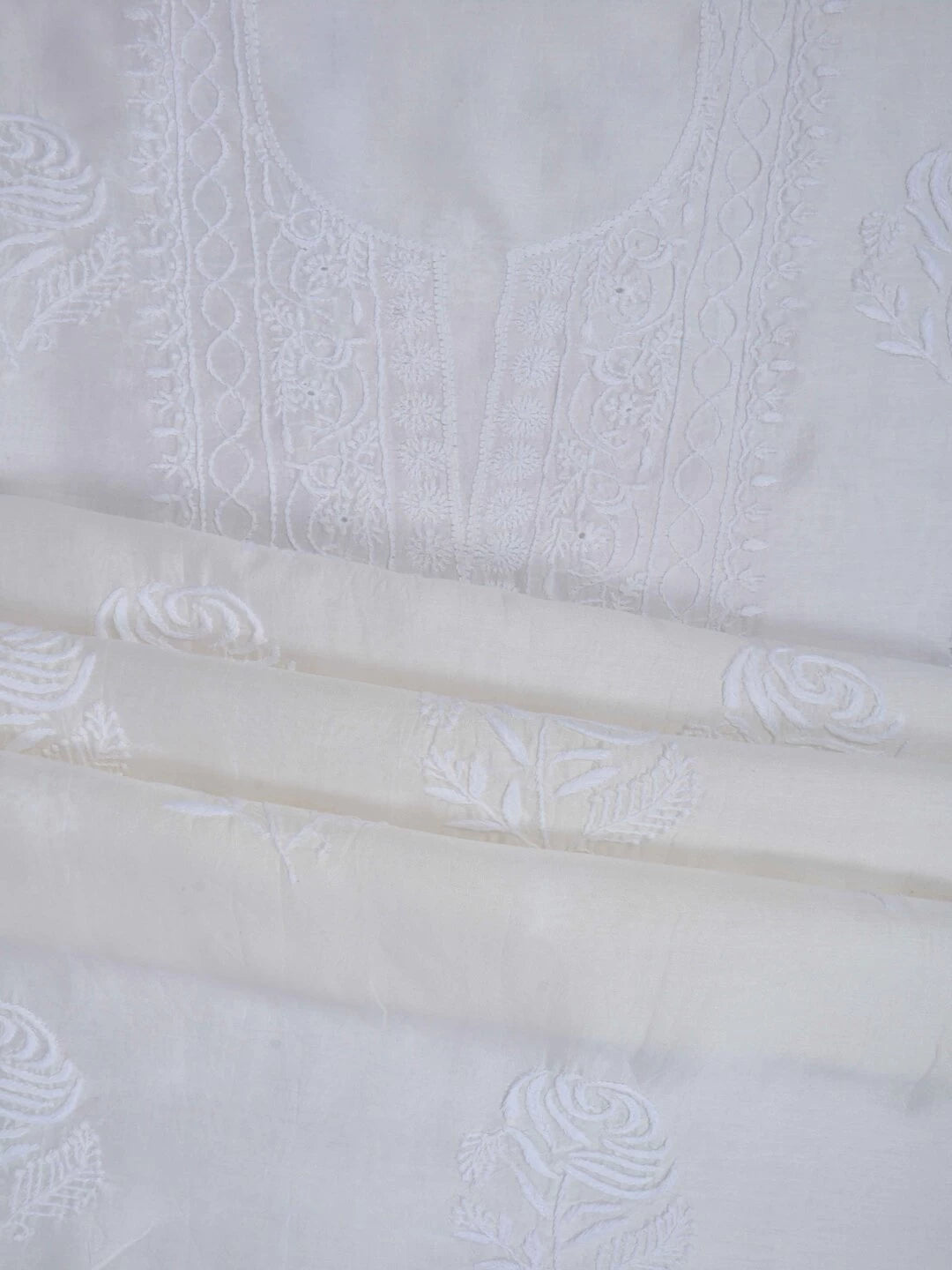 Ada Hand Embroidered White Chanderi Lucknowi Chikankari Unstitched Kurta Dupatta Set 01A133824