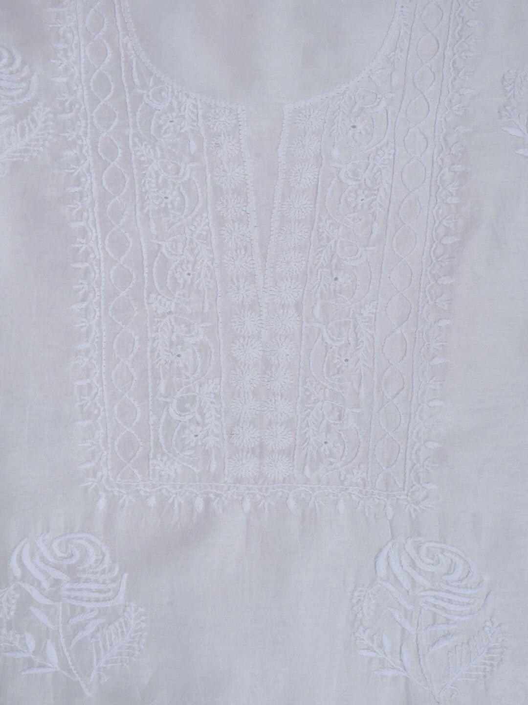Ada Hand Embroidered White Chanderi Lucknowi Chikankari Unstitched Kurta Dupatta Set 01A133824