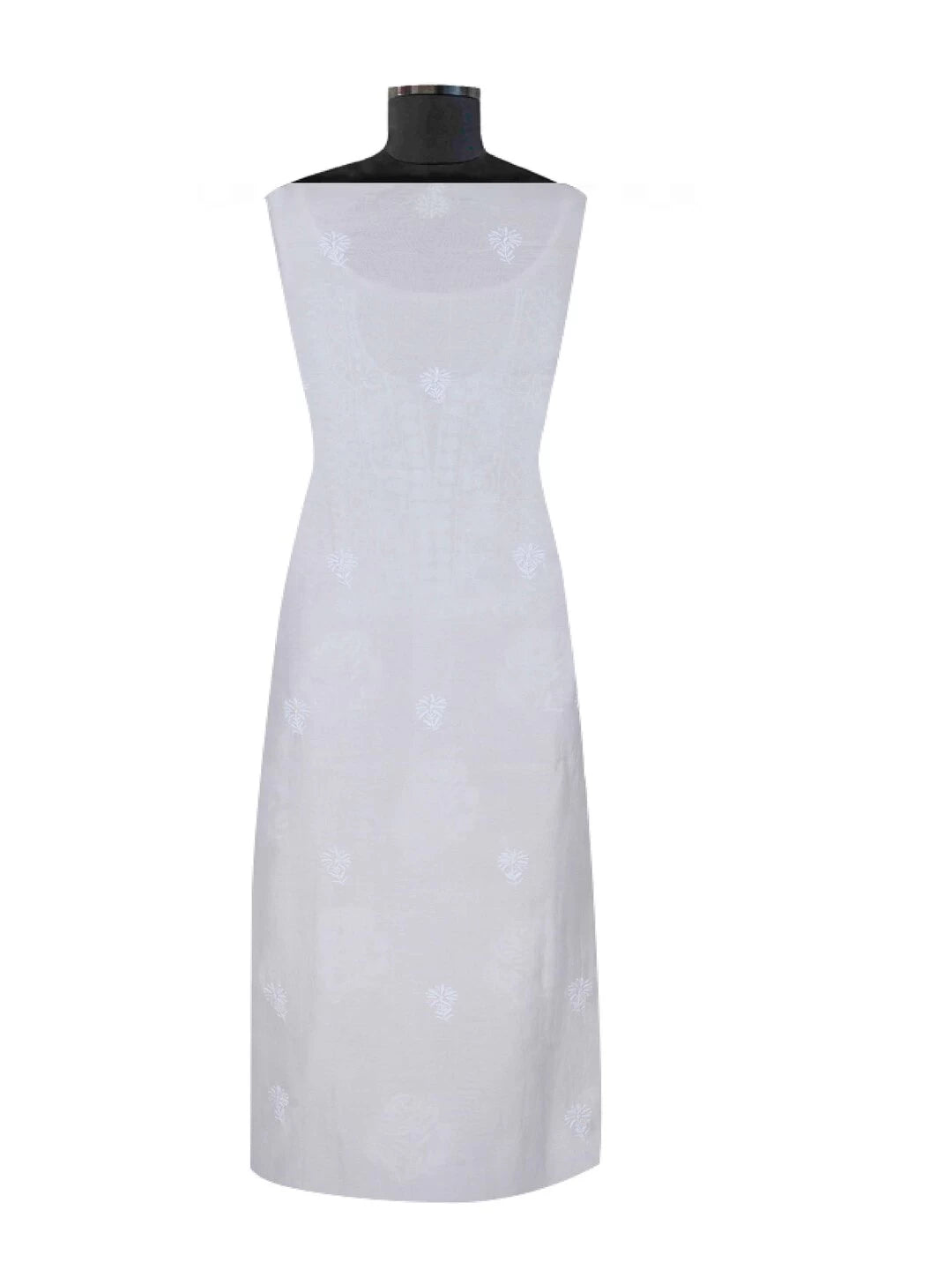 Ada Hand Embroidered White Chanderi Lucknowi Chikankari Unstitched Kurta Dupatta Set 01A133824