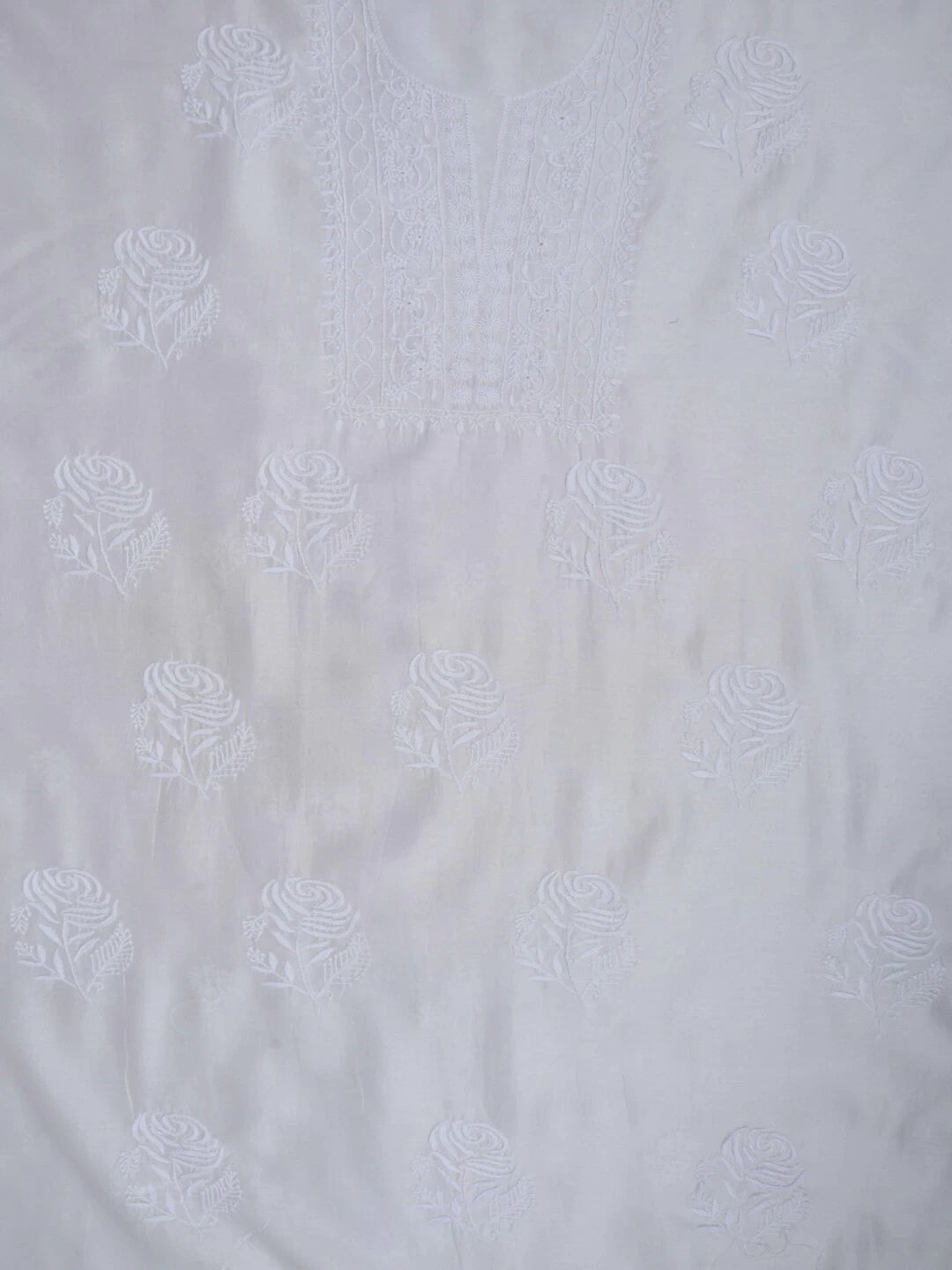 Ada Hand Embroidered White Chanderi Lucknowi Chikankari Unstitched Kurta Dupatta Set 01A133824
