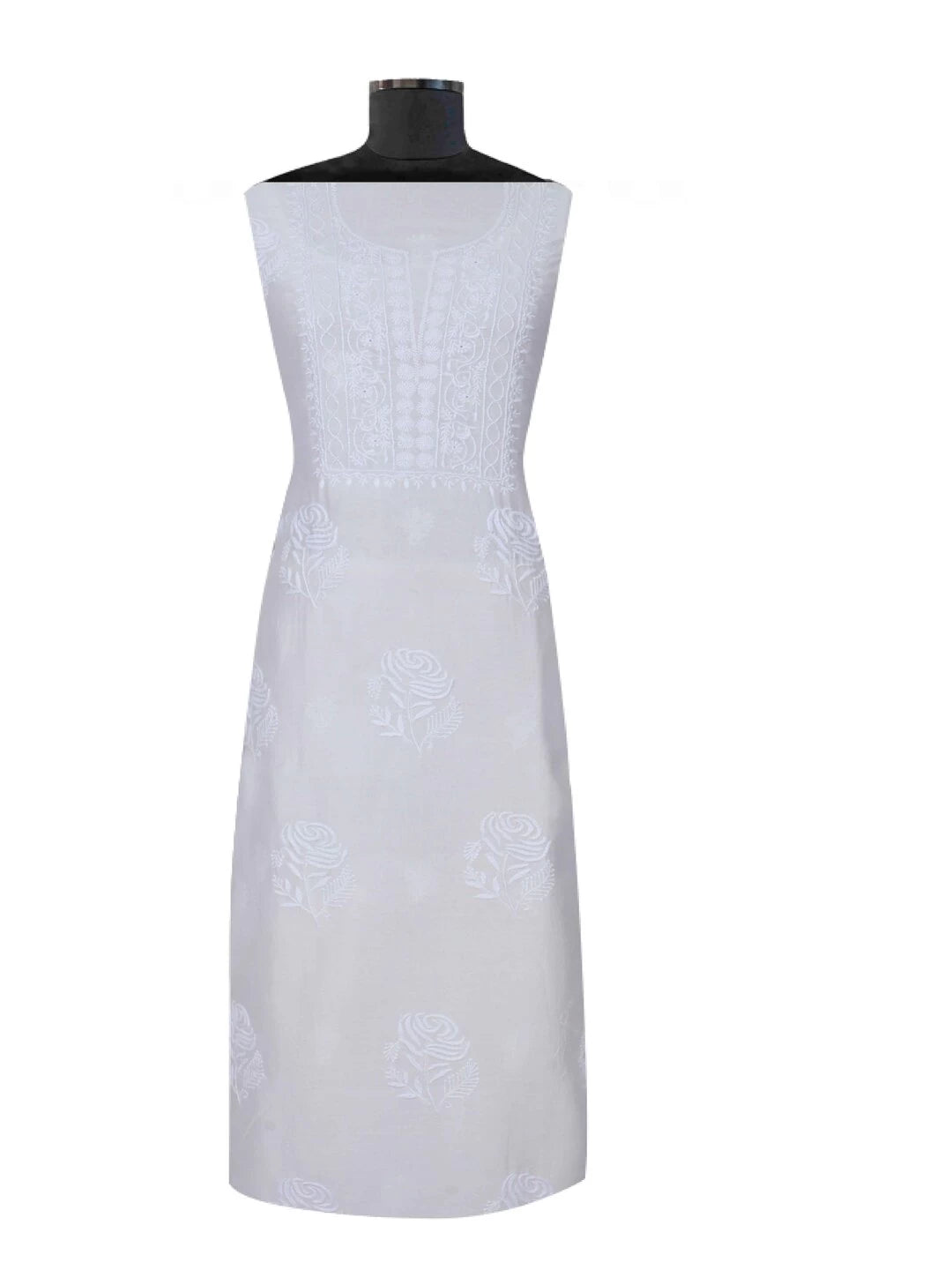 Ada Hand Embroidered White Chanderi Lucknowi Chikankari Unstitched Kurta Dupatta Set 01A133824