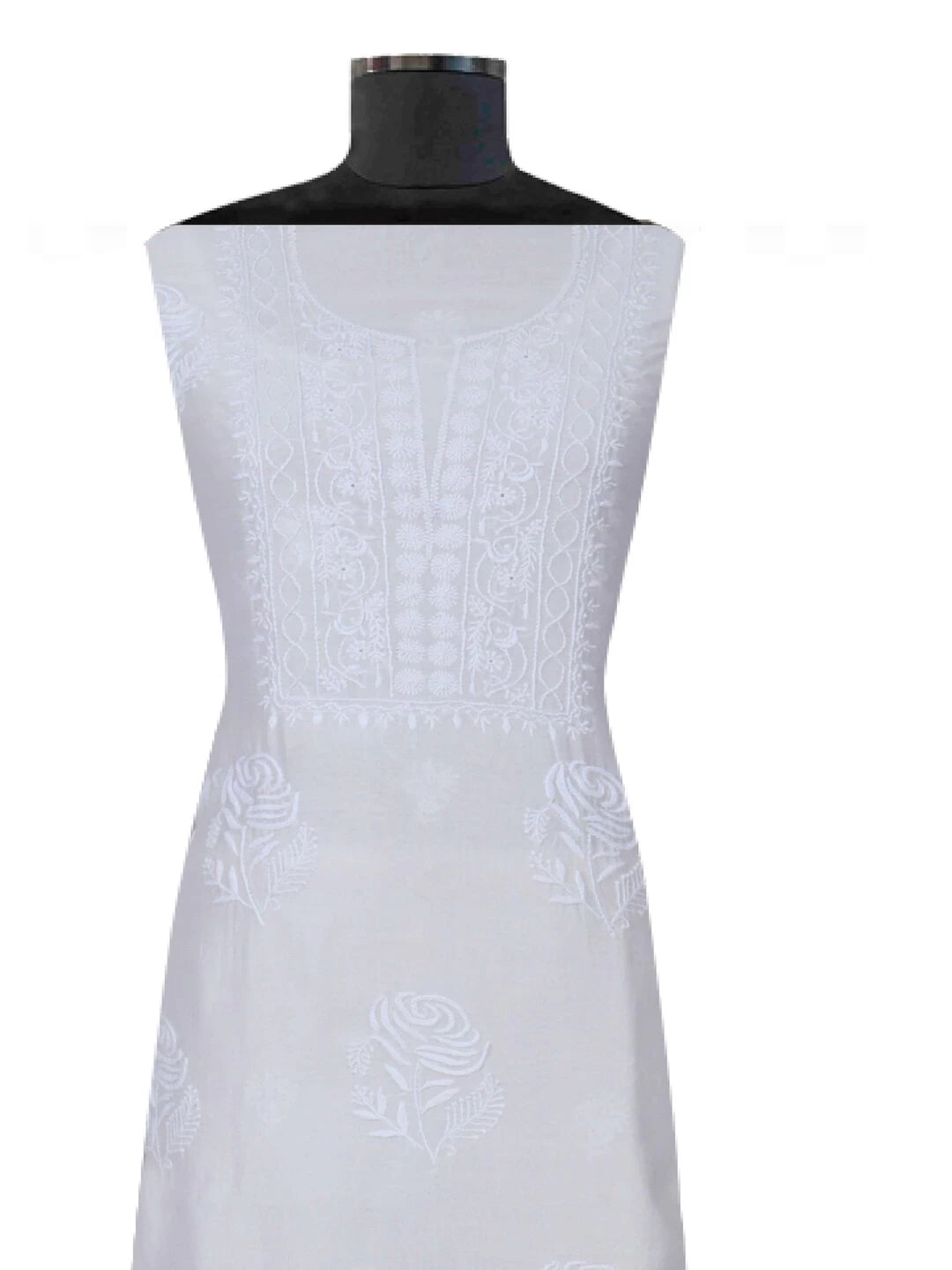 Ada Hand Embroidered White Chanderi Lucknowi Chikankari Unstitched Kurta Dupatta Set 01A133824