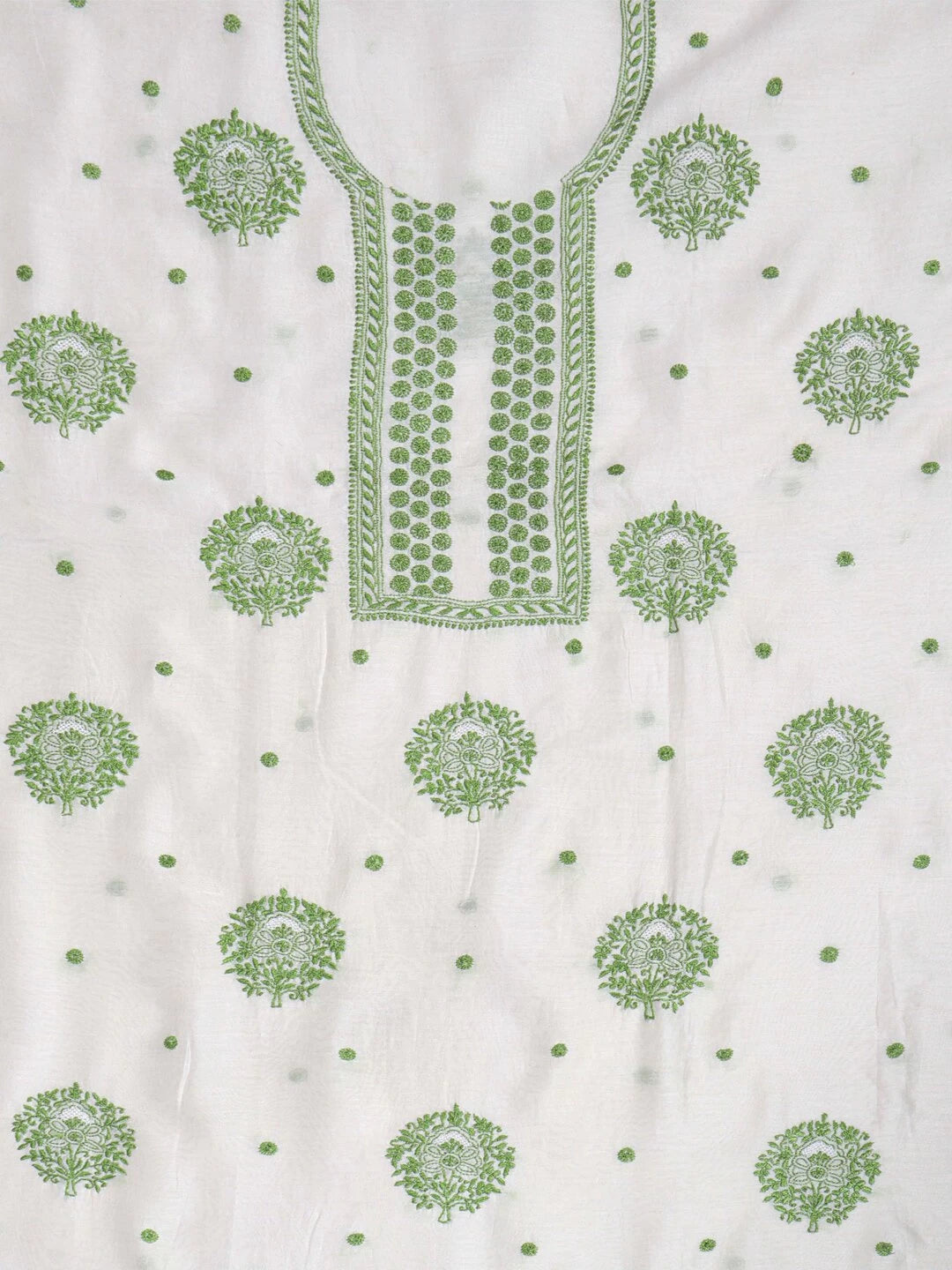 Ada Hand Embroidered White Chanderi Lucknowi Chikankari Unstitched Kurta Dupatta Set 01A99866