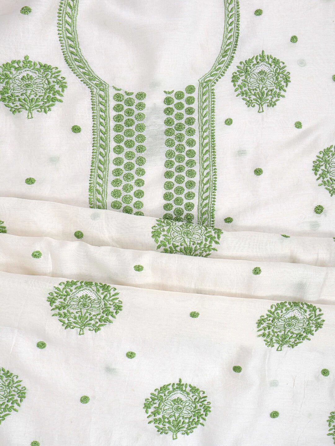 Ada Hand Embroidered White Chanderi Lucknowi Chikankari Unstitched Kurta Dupatta Set 01A99866