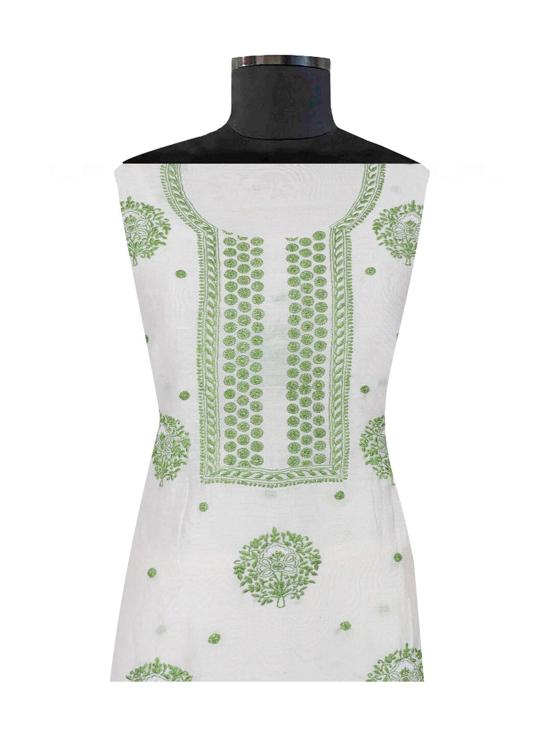 Ada Hand Embroidered White Chanderi Lucknowi Chikankari Unstitched Kurta Dupatta Set 01A99866