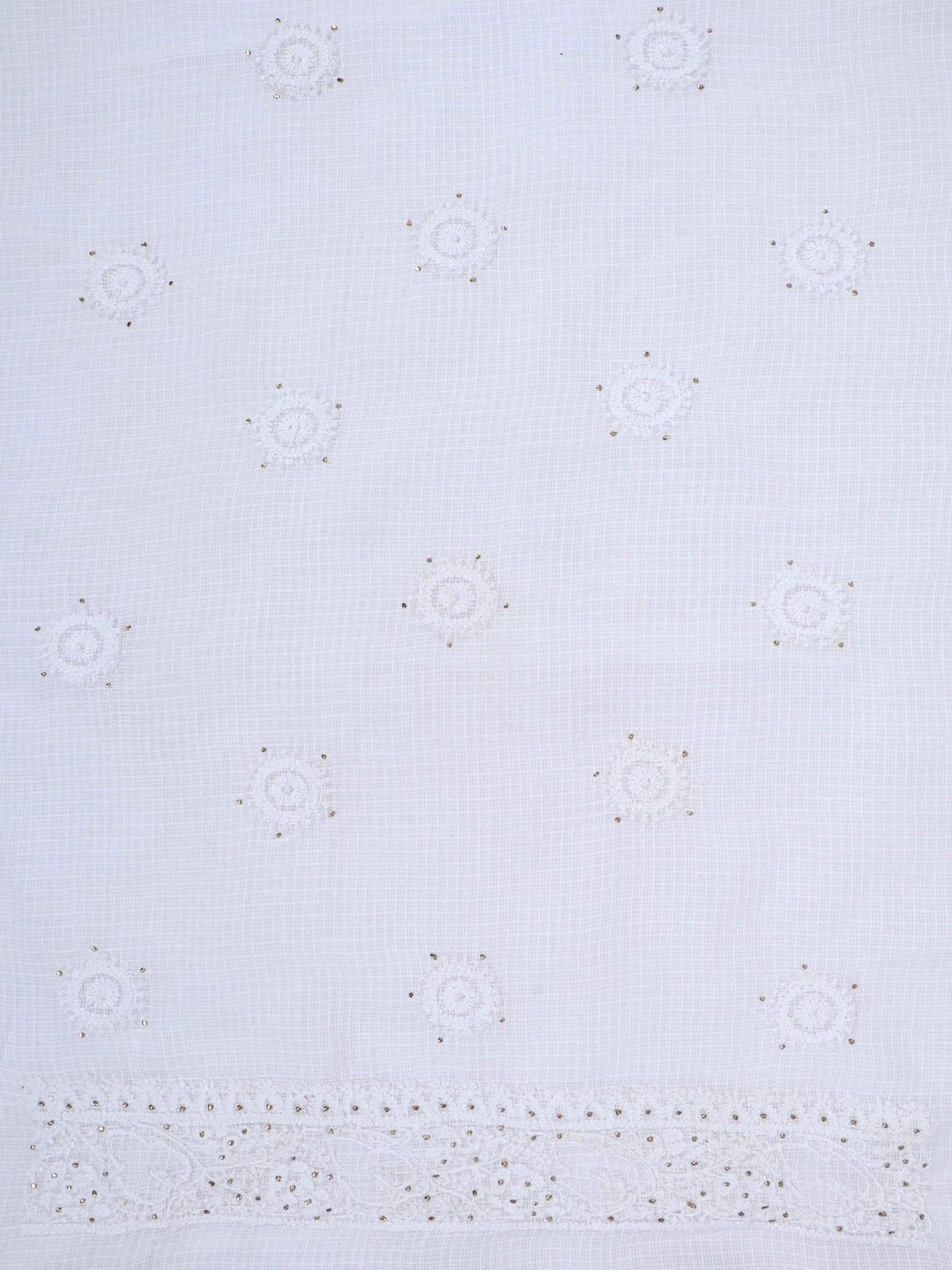 Ada Hand Embroidered White Kota Lucknowi Chikankari Unstitched Kurta Dupatta Set With Muqaish Work 01A152513