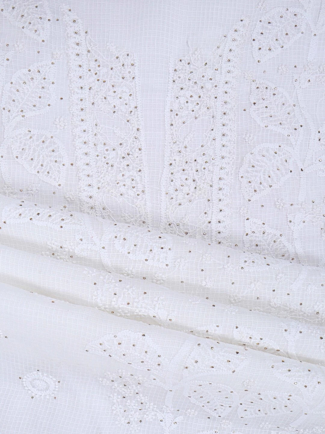 Ada Hand Embroidered White Kota Lucknowi Chikankari Unstitched Kurta Dupatta Set With Muqaish Work 01A152513
