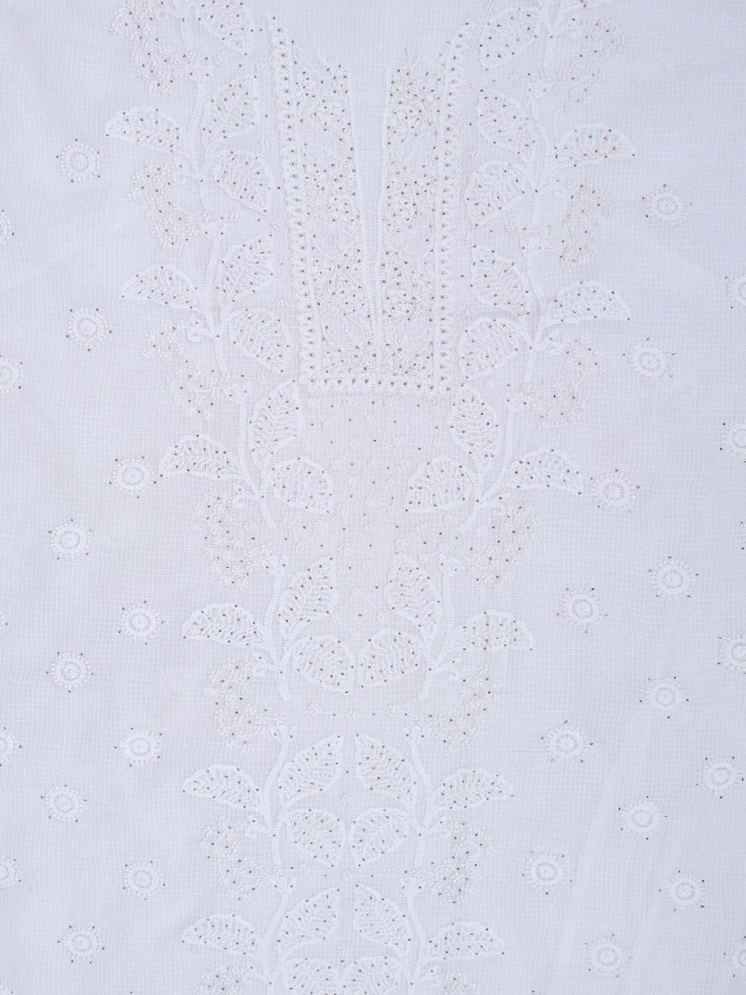 Ada Hand Embroidered White Kota Lucknowi Chikankari Unstitched Kurta Dupatta Set With Muqaish Work 01A152513