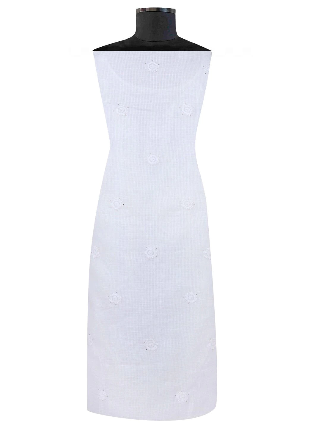 Ada Hand Embroidered White Kota Lucknowi Chikankari Unstitched Kurta Dupatta Set With Muqaish Work 01A152513