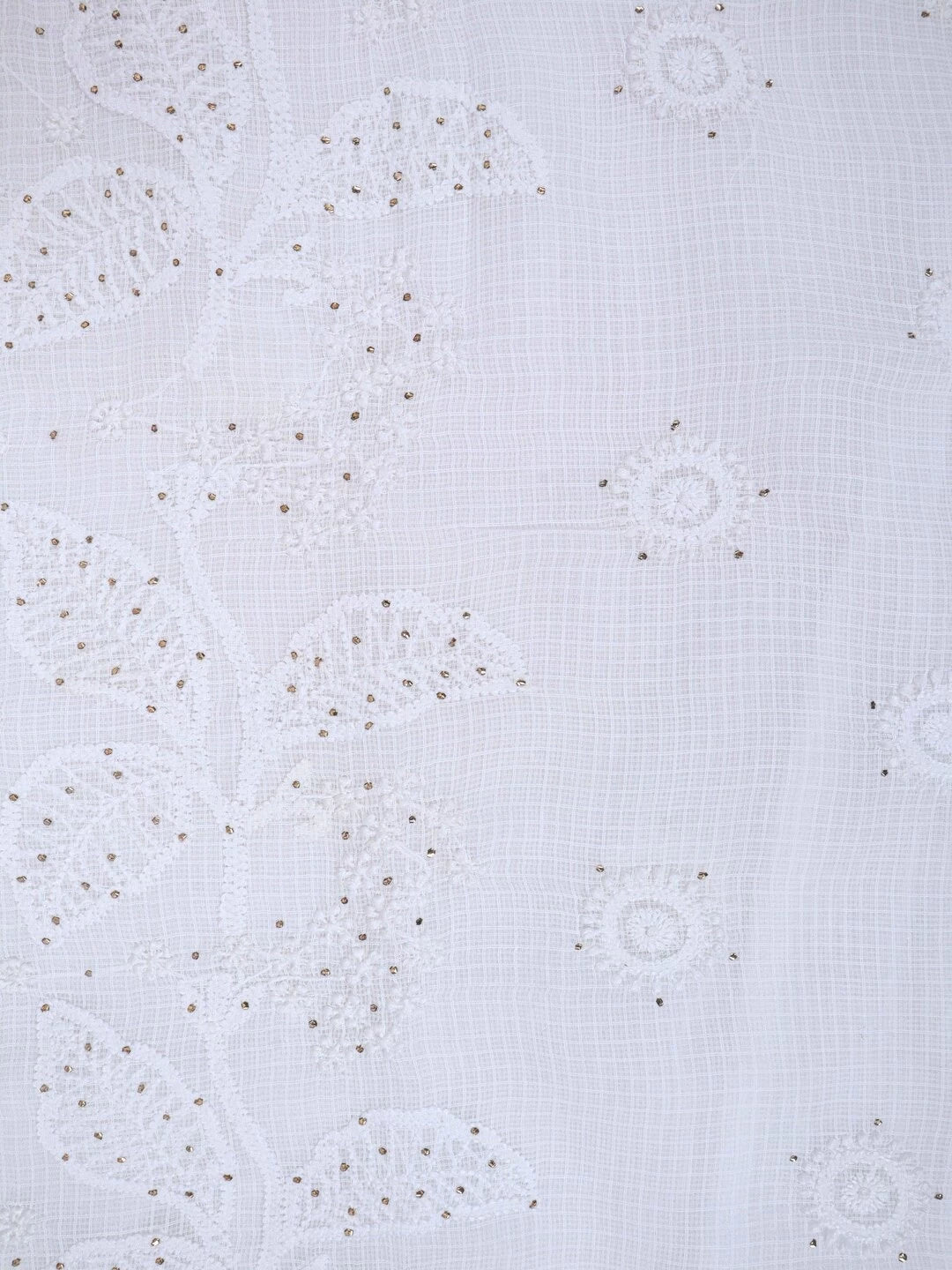 Ada Hand Embroidered White Kota Lucknowi Chikankari Unstitched Kurta Dupatta Set With Muqaish Work 01A152513