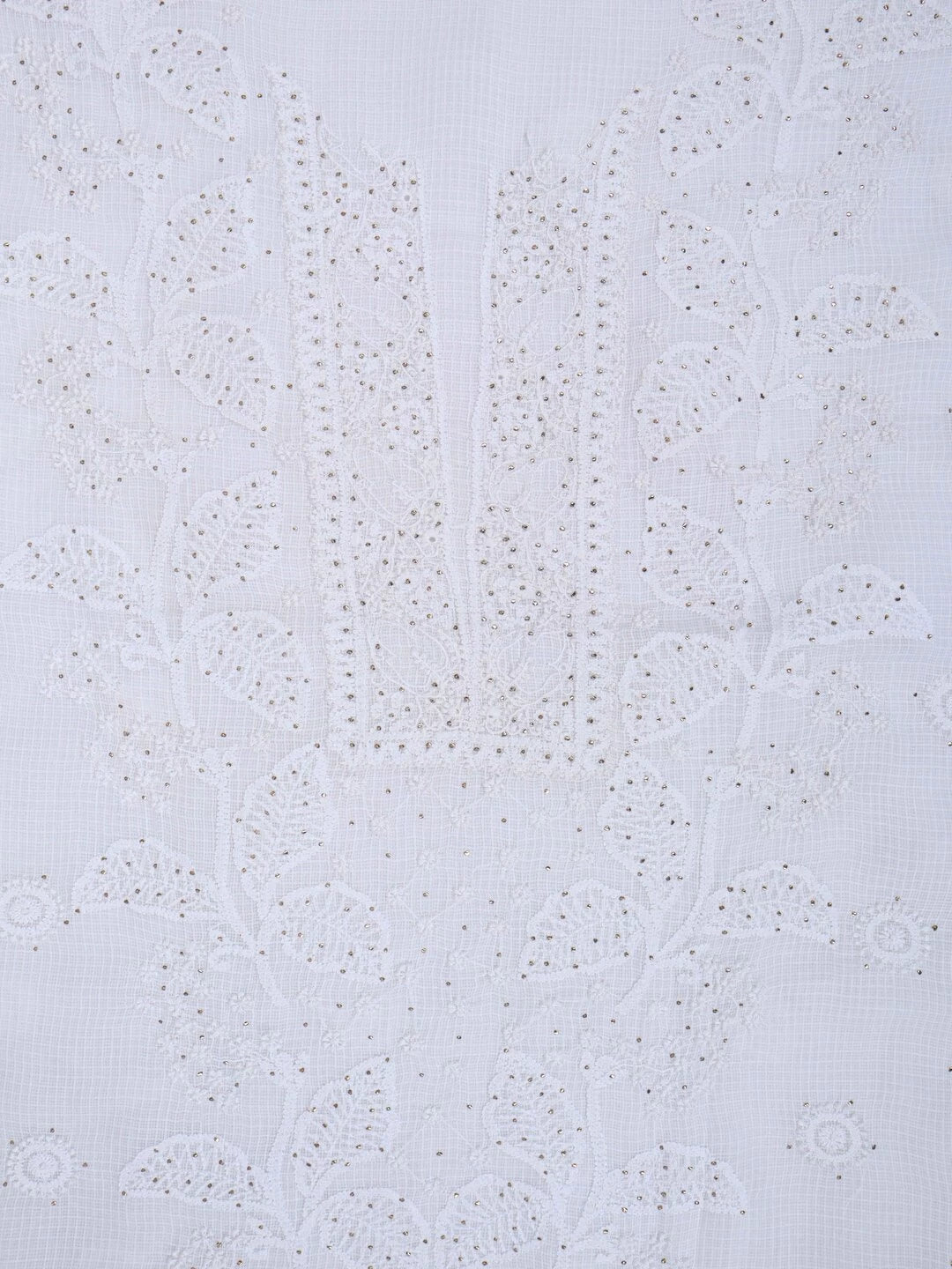 Ada Hand Embroidered White Kota Lucknowi Chikankari Unstitched Kurta Dupatta Set With Muqaish Work 01A152513