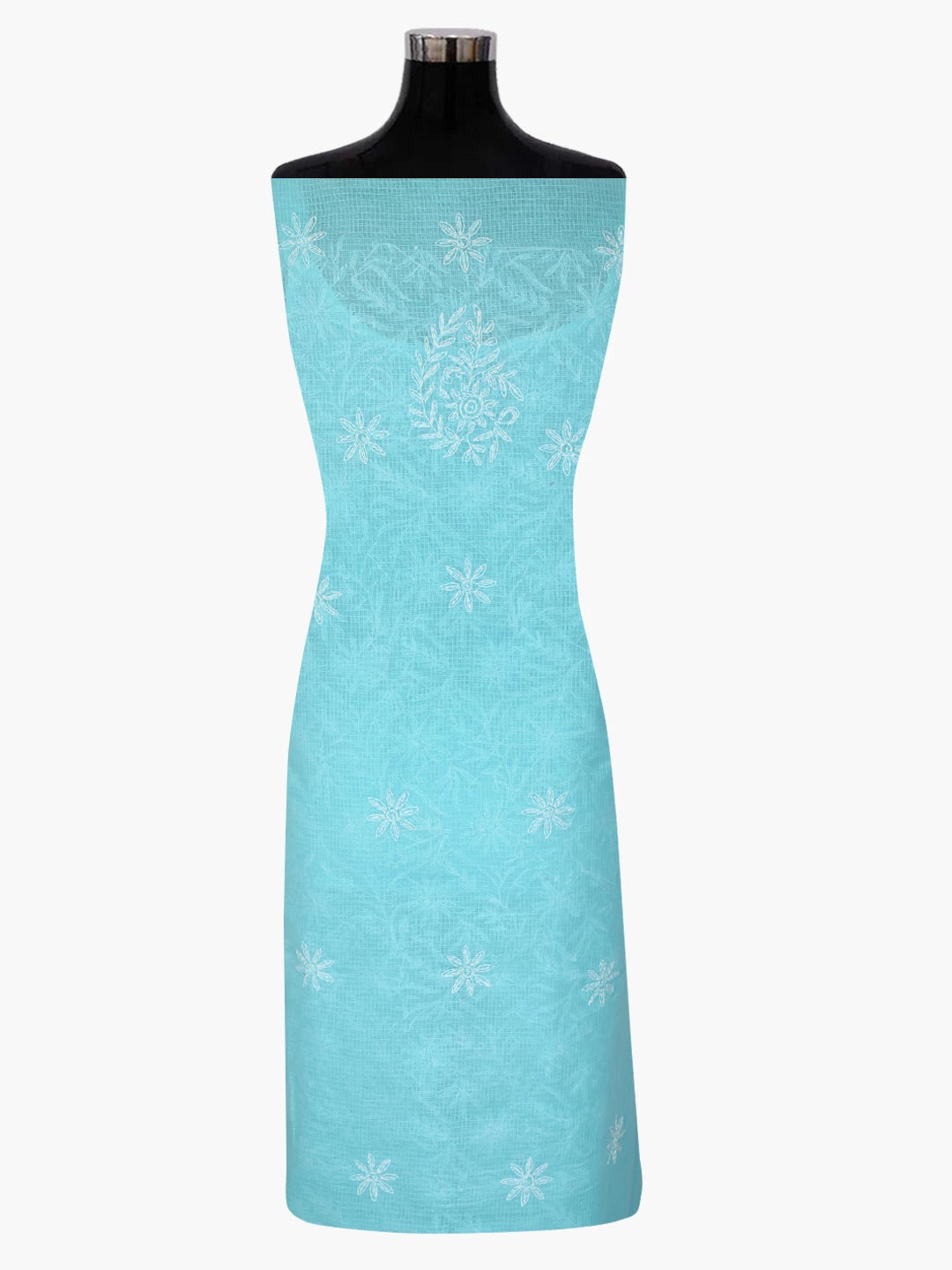 Ada Hand Embroidered Sky Blue Kota Lucknowi Chikankari Unstitched Kurta Dupatta Set 01A357791