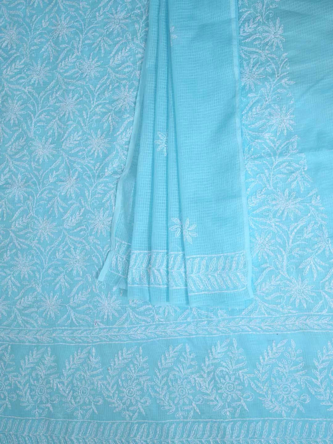 Ada Hand Embroidered Sky Blue Kota Lucknowi Chikankari Unstitched Kurta Dupatta Set 01A357791